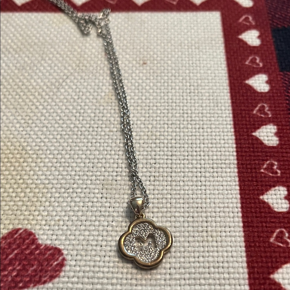 Elegant Silver and Gold Pendant Necklace w initial M never worn brand new